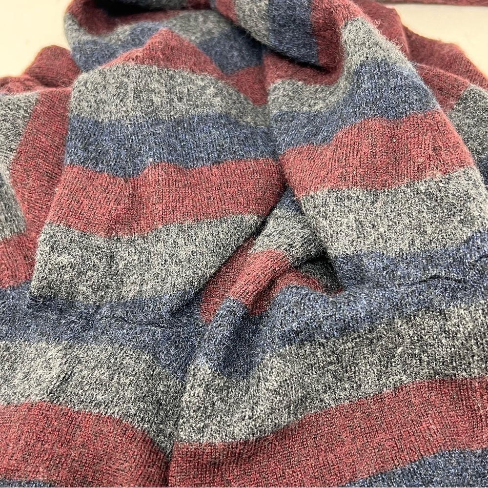 Y2K Banana Republic Merino Wool Burgundy Gray Stripped Crew Neck Sweater Size XL - Picture 10 of 12